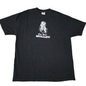 Vintage 2000s Cut Your Mullet T-Shirt Funny Size XL Black Comedy Alstyle